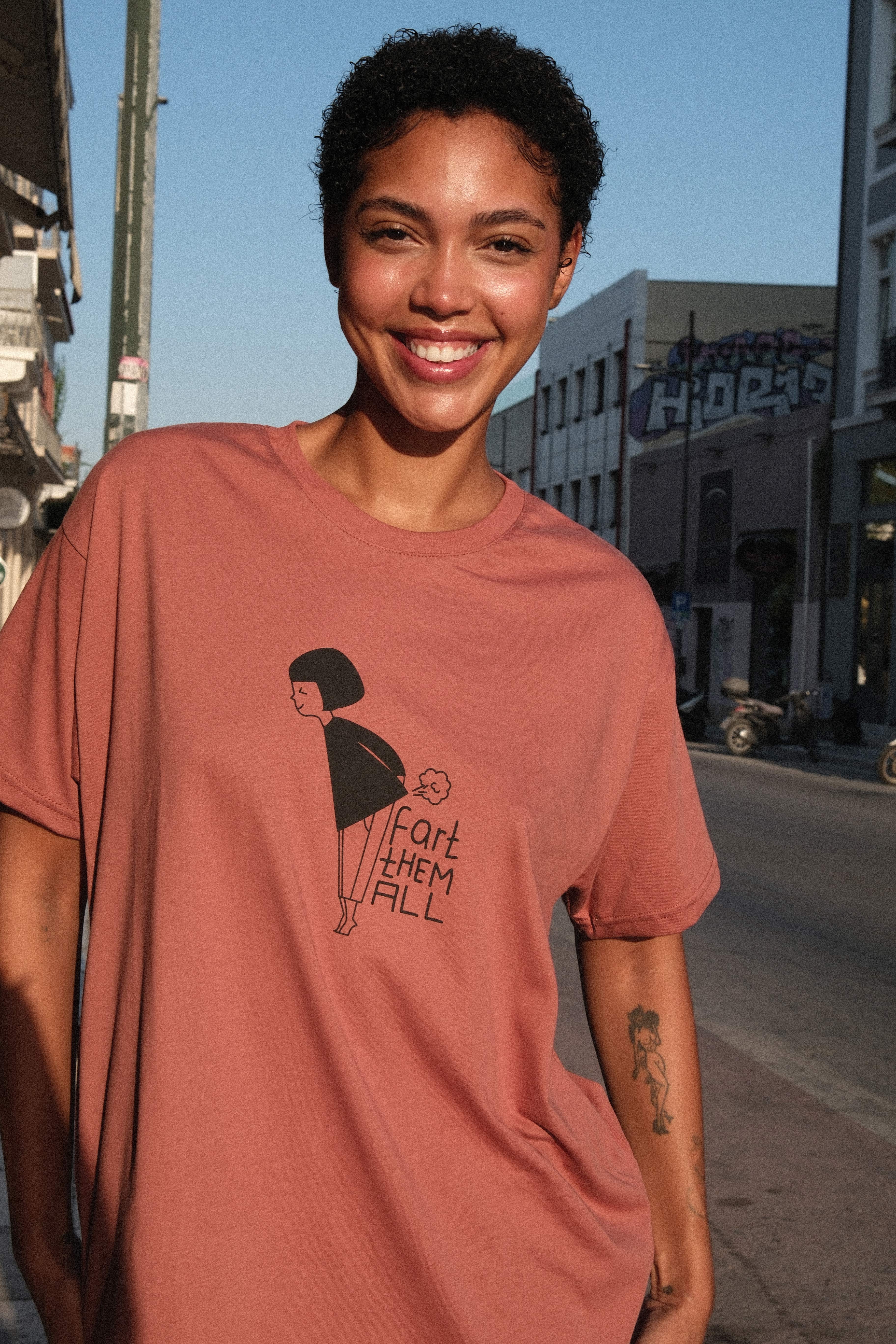 FART THEM ALL T SHIRT DUSTY PINK